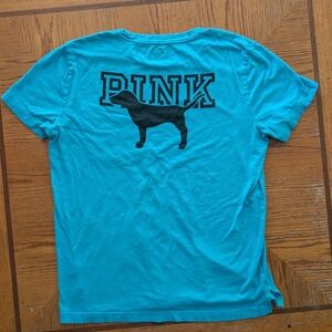 Victoria's Secret PINK Turquoise Tee with Black Graphic Dog on Back
